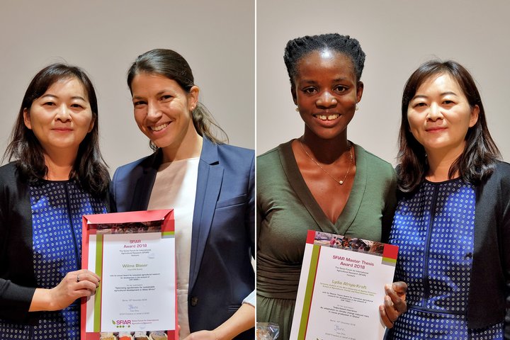 SFIAR President Yuan Zhou with PhD Award winner Wilma Blaser and Master Thesis Award winner Lydia Afriyie-Kraft